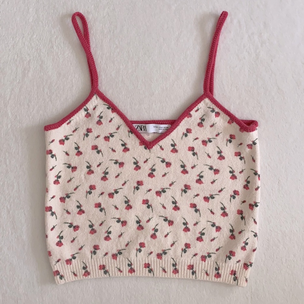 Zara | Floral Sweater Jaquard Knit Crop Tank Top
